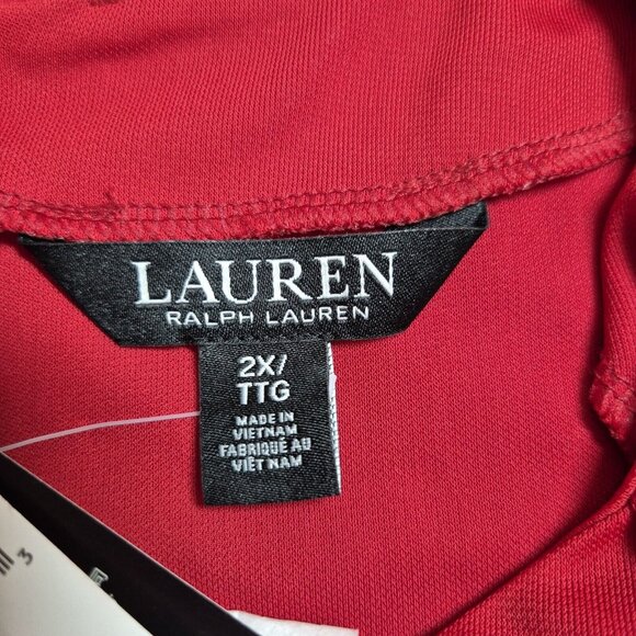 Lauren Ralph Lauren Women's Blouse Size 2X Logo Trim Jersey Red Long Sleeve (42) - Picture 6 of 11